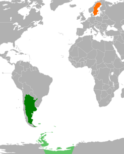 Map indicating locations of Argentina and Sweden