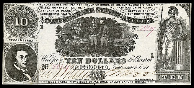 Ten Confederate States dollar (T30), by B. Duncan
