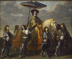 A painting of Chancellor Pierre Séguier with a parasol hoisted above his head, by Charles Le Brun, 1670