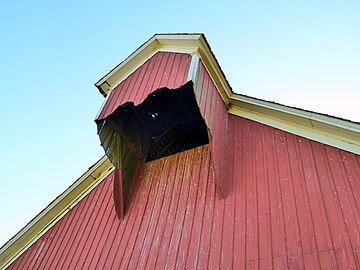 Fully enclosed hay hood on the Cheadle Barn in Benton County, Oregon, U.S., listed on the National Register of Historic Places