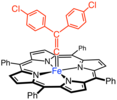 Structure of Fe(TPP)CC(C6H4Cl)2, one of several iron carbenoid complexes reported by Daniel Mansuy.[7]