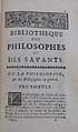 Title page to "La bibliotheque des philosophes"