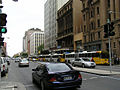 Buses queue on Grenfell Street, Adelaide, South Australia to ready for peak hour