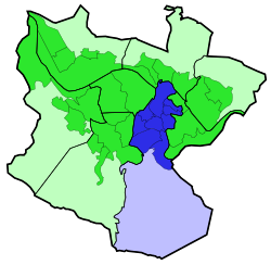 Ibaiondo district is highlighted in blue in this map of the districts of Bilbao.