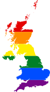 Map of the United Kingdom with the pride flag