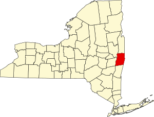 Map of New York highlighting Rensselaer County