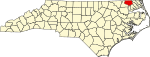 Mapa de Carolina del Norte con la ubicación del condado de Gates