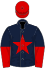 Dark blue, red star, halved sleeves, red cap