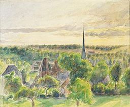 Akvarell föreställande Eragny av Camille Pissarro