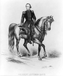 man in uniform with epaulettes on horseback, both in profile, horse headed right, man looking left