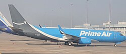 737-83N(BCF) of Quikjet Airlines at Delhi Airport. Aircraft painted as Prime Air and bears Indian registration mark VT-AAZ