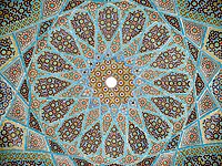Complex Mosaic patterns also known as Girih are popular forms of architectural art in many Muslim cultures. Tomb of Hafez, Shiraz, Iran