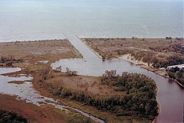 Aerial view looking west