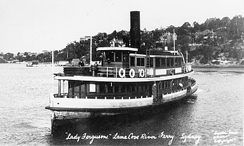 The 1914-built Lady Ferguson - one of five similar ferries - on the Lane Cove River