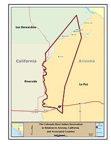 A color map of a section of land near California, Arizona, and Nevada