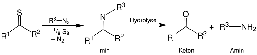 Synthese von Ketonen und primären Aminen aus Thioketonen