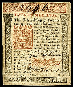 Currency of the Province of Pennsylvania at Early American currency, by the Province of Pennsylvania
