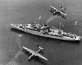 USS Timbalier (AVP-54) with two Martin PBM Mariner flying boats