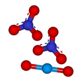 Ball-and-stick models of the ions present