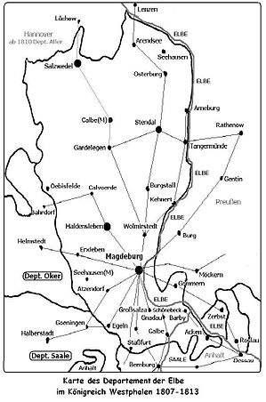 Karte des Departement der Elbe im Königreich Westphalen