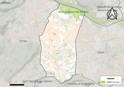 Carte de la ZNIEFF de type 2 sur la commune.