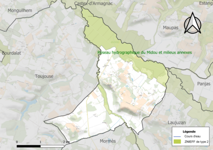 Carte de la ZNIEFF de type 2 sur la commune.