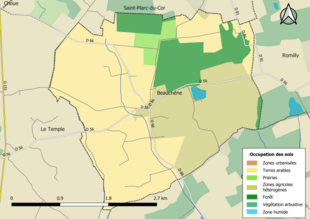 Carte en couleurs présentant l'occupation des sols.