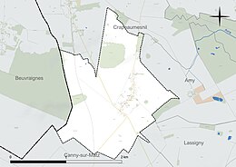 Carte en couleur présentant le réseau hydrographique de la commune