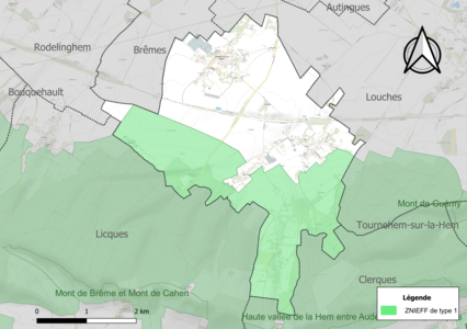 Carte de la ZNIEFF de type 1 sur la commune.