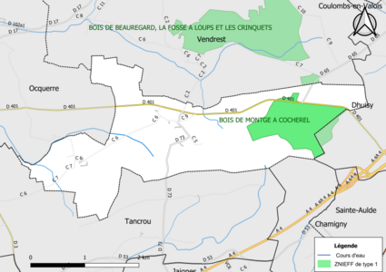 Carte des ZNIEFF de type 1 de la commune.