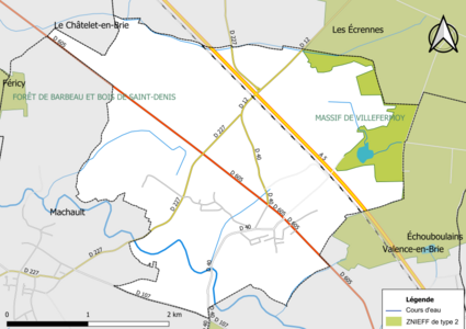 Carte des ZNIEFF de type 2 de la commune.