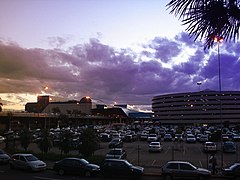 Terminal 1 seen from parking during sunset