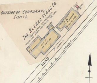 map showing factory next to railroad