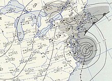 Weather map shows Hurricane Carol off the east coast of Virginia