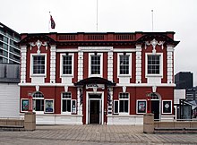 Front entrance of Circa Theatre showing the facade of the heritage Westport Coal building from 1916