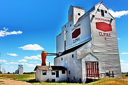 Grain elevators along the railway tracks in Climax