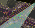 Ein Beispiel für Vektordaten ist die Abbildung des Straßennetzwerks als Graph. Hier ein Ausschnitt einer Straßenkreuzung mit OpenStreetMap-Daten.