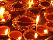 Lampes allumées de la fête du Diwali