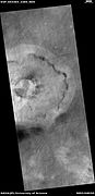 Pedestal crater, as seen by HiRISE under HiWish program. Dark lines are dust devil tracks.