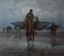 peinture représentant des pêcheurs à cheval