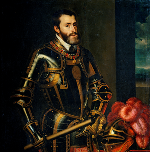 קרל החמישי, לבוש שריון לוחות, ציורו מעשה ידי האמן האיטלקי טיציאן