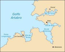 Situación de la Ría del Burgo dentro del golfo Ártabro.