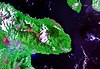 Huon Peninsula seen from space (false color)