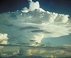 Mike mushroom cloud central stem's updraft tropopause overshoots.