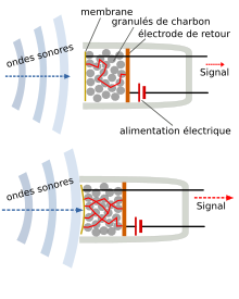 Schéma du microphone à charbon.