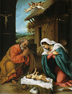 羅倫佐·洛托的《耶穌誕生（英语：Adoration of the Christ Child (Lotto, Washington)）》，46 × 34.9cm，約作於1523年，來自山繆·亨利·卡瑞斯的收藏。[27]