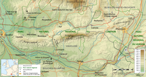 Le territoire du parc naturel régional du Luberon.