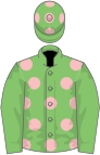 Light green, pink spots, light green sleeves