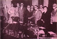 First meeting of the Junta's Civilian Advisory Board, 1955. Despite great pressure to the contrary, the board recommended that most of Perón's social reforms be kept in place.