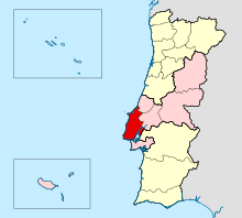 The Archdiocese of Lisbon shown in a darker red.